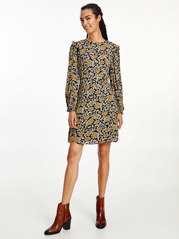 Női Tommy Hilfiger Floral Crepe Long-Sleeve Dresses Olivazöld | HU 89WNB